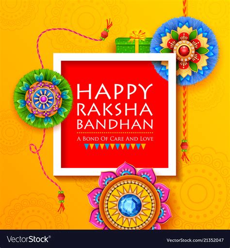 Greeting Card With Decorative Rakhi For Raksha Vector Image