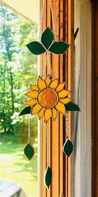 Sunflower Wind Chimes Sun Catcher In Stained Glass Etsy Stained