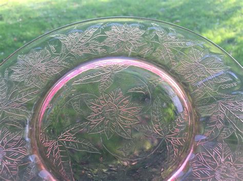 Pink Depression Glass Plate Floral Pink Poinsettia Jeannette Etsy