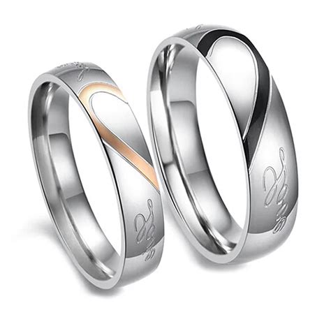 1pc Couple Rings Forever Love Heart Titanium Steel Wedding Promise Band