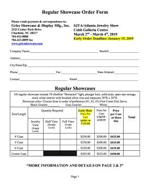 Fillable Online Regular Showcase Order Form Regular Showcases Grice