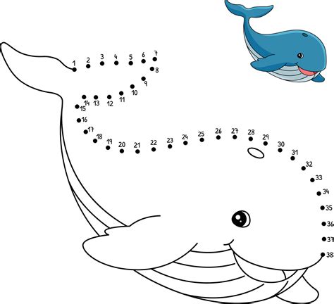 Dot to Dot Whale Isolated Coloring Page for Kids 12626459 Vector Art at ...