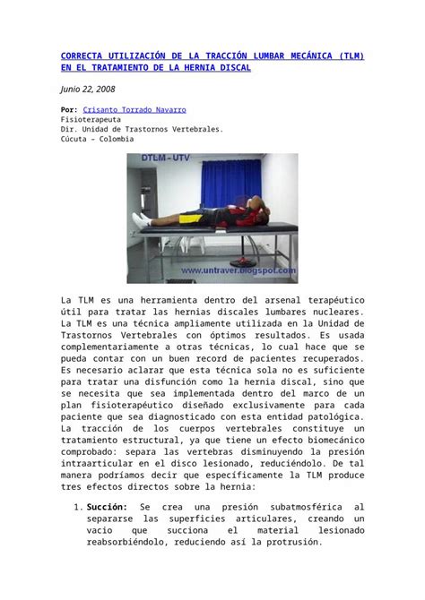 Doc Correcta Utilizaci N De La Tracci N Lumbar Mec Nica Tlm En El