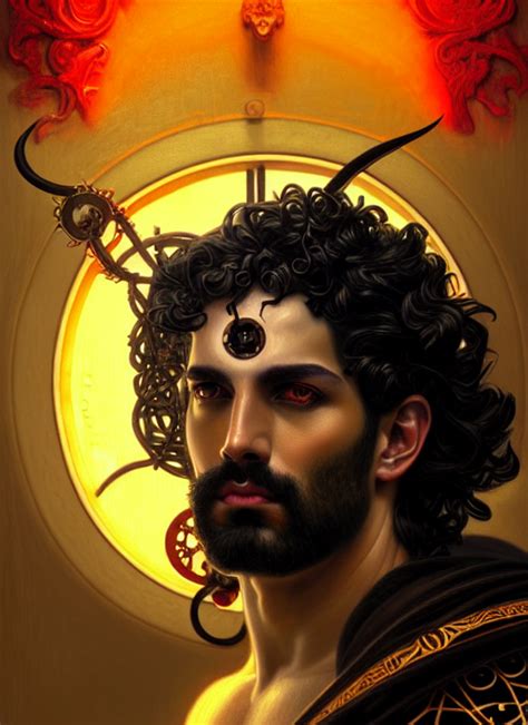 Prompthunt Portrait Of Greek God Ares Black Curly Hair Glowing Eyes