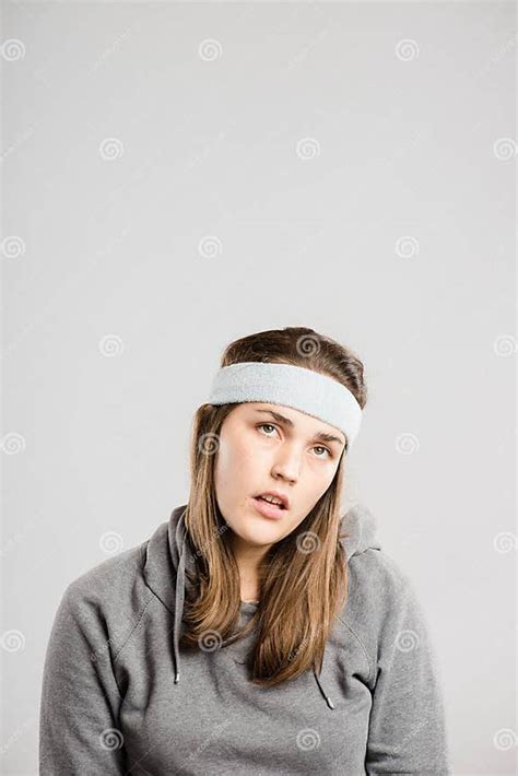 Funny Woman Portrait Real People High Definition Grey Background Stock