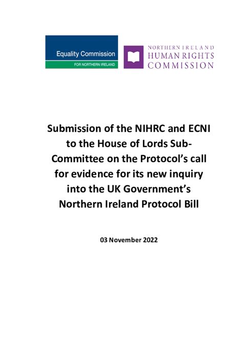 Publication Submission Of The Nihrc And Ecni To The House Of Lords