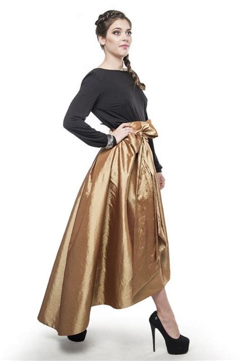 Evening Asymmetrical Skirt Gold Long Skirt Bridesmaid Formal