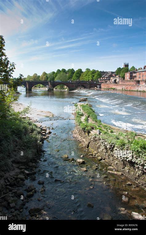 Scenic Landscape With Old Dee Bridge Or The River Dee Chester