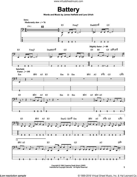 Metallica Sad But True Sheet Music For Bass Tablature Bass Guitar