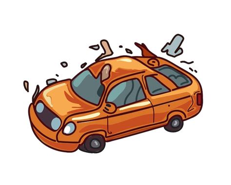 Carro destruído após acidente de carro doodle ilustração vetorial