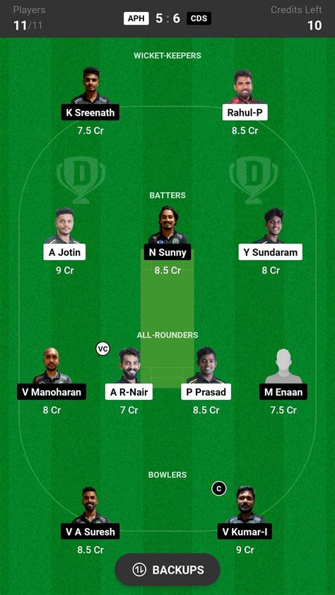 CDS Vs APH Dream11 Prediction Fantasy Cricket Tips Today S Playing