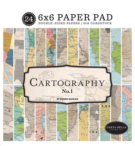 Carta Bella Double Sided Paper Pad 6x6 24pkg Cartography No1 12