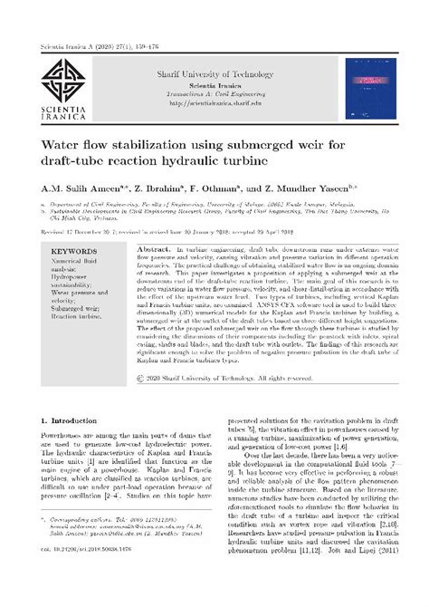 Pdf Water Ow Stabilization Using Submerged Weir For Draft Tube