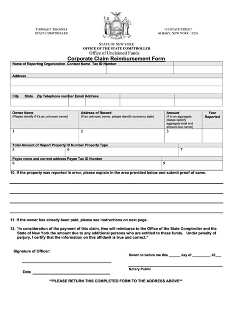 Corporate Claim Reimbursement Form Printable Pdf Download