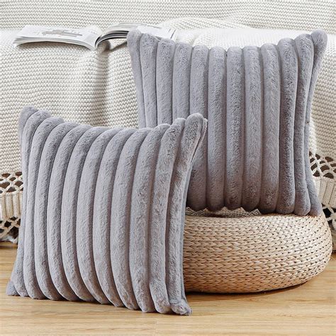 OYIMUA Fluffy Silver Grey Cushion Covers 50cm X 50cm Faux Fur Cushion