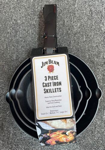 Jim Beam Cast Iron Skillet Set 3 Piece Heavy Duty Grill Campfire Oven