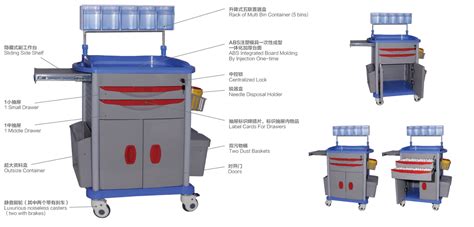 Care Series Emergency Plastic Crash Cart Hospital Equipment Anesthesia