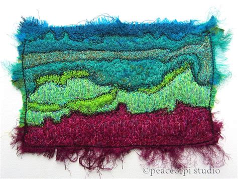 Fiber Art Quilt Of An Abstract Landscape Stitched On Silk By JoMo Of