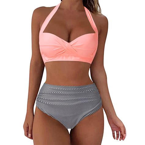 Fvwitlyh Bikini Set For Women High Waisted Tummy Control Ribbed Bikini