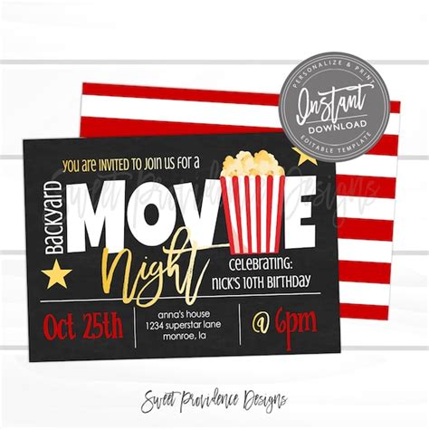 Movie Night Invitation Birthday Movie Party Virtual Movie - Etsy