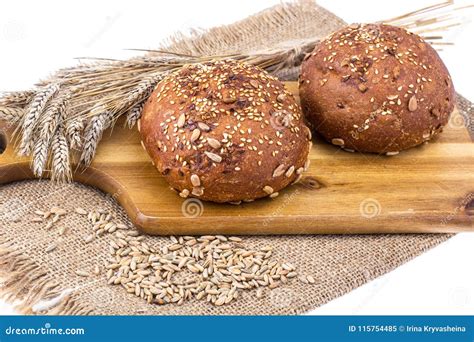 Round Whole Wheat Rye Rolls With Flax And Sunflower Seeds Stock Image