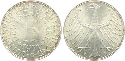 Deutschland BRD 5 Mark 1971 G Silberadler Brf Bankfrisch MA Shops