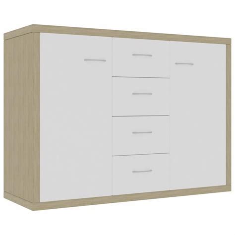 Buffet Blanc et chêne sonoma 88x30x65 cm Aggloméré HILILAND LIS POIS