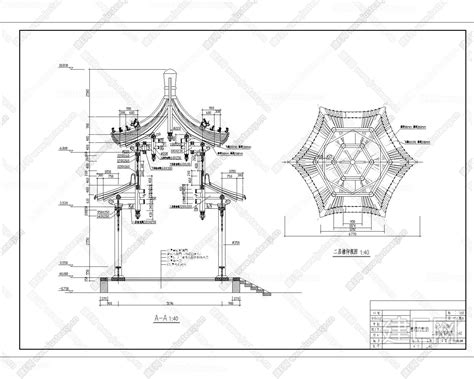 古建重檐六角亭cad施工图 建e网施工图下载网