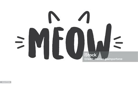 Meow Lettering With Cat Ears And Whiskers Stock Illustration Download