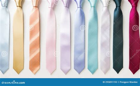 A Row of Different Colored Ties on a White Background. the Ties are All ...