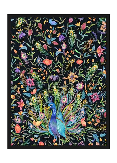 Poster illustrazione pavone e fiori • DEKÒRA