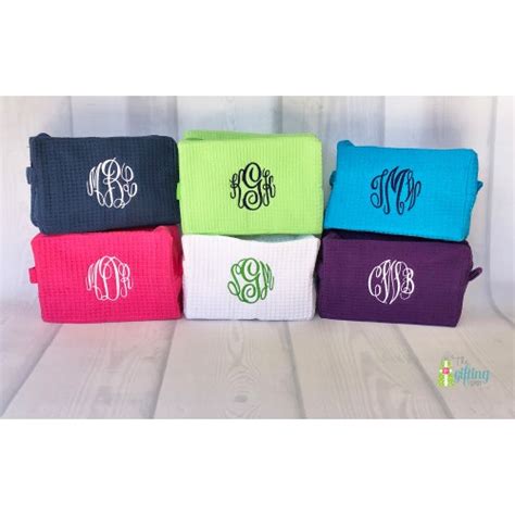 Monogrammed Waffle Weave Cosmetic Bag Bridesmaid Ts Etsy