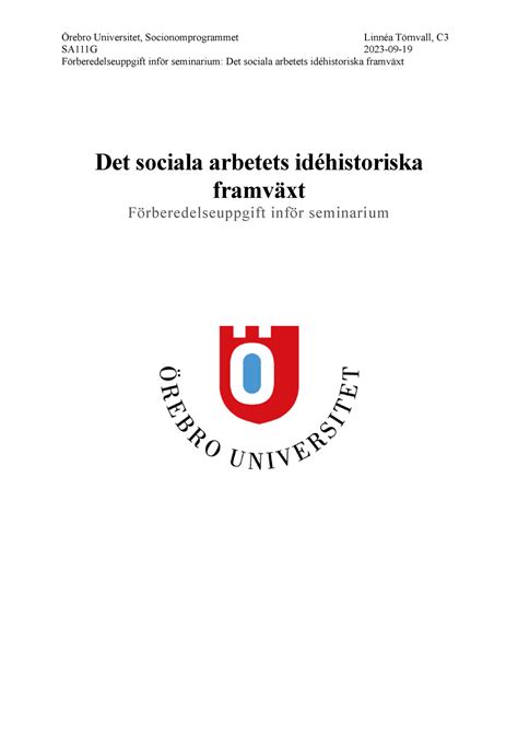 Förberedelseuppgift Idéhistoria Örebro Universitet