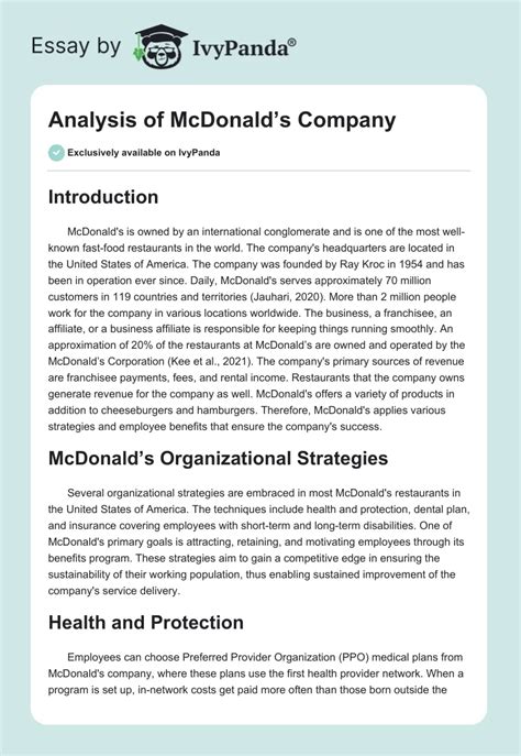 Analysis Of Mcdonald S Company Words Research Paper Example