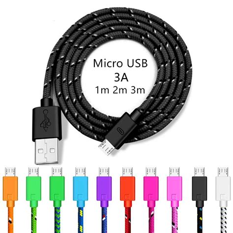 Cable Micro Usb Trenzado De 1m2m3m Cargador Usb De Sincronización De