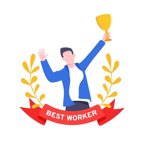 Best Worker Employee Winner With Trophy Cup Inside Award Ribbon And