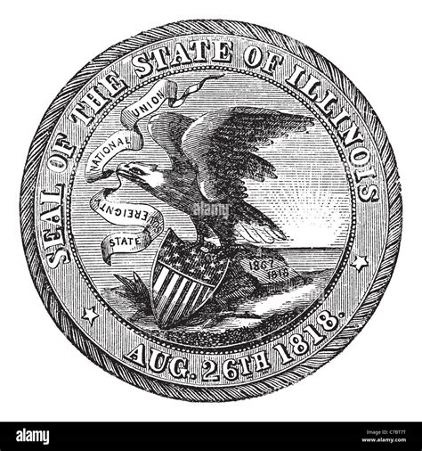 Great Seal Of The State Of Illinois Usa Vintage Engraving Old