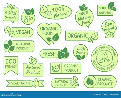 Green Leaves Labels Eco Healthy And Natural Products Stock Vector