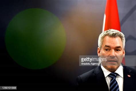 Austrian Chancellor Karl Nehammer speaks during a joint press... News ...