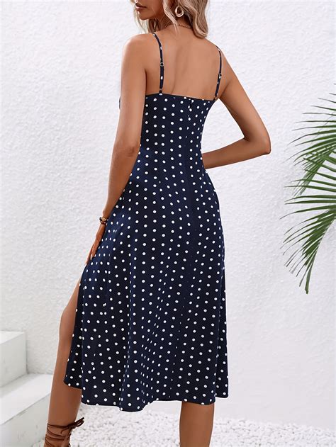 New Polka Dot Print Suspender Dress Summer Sexy Slit Long Dresses For