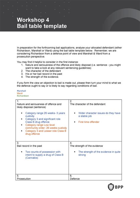 BTC Crime W4 Collaborate Bail Table Workshop 4 Bail Table Template In