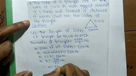 The sides of triangle are in ratio 3:4:5. man jogged around it 5 times