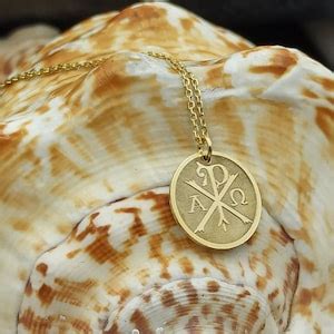 Dainty K Solid Gold Chi Rho Cross Necklace Personalized Cross Coin