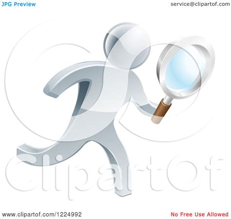 Clipart Of A D Silver Person Searching With A Magnifying Glass