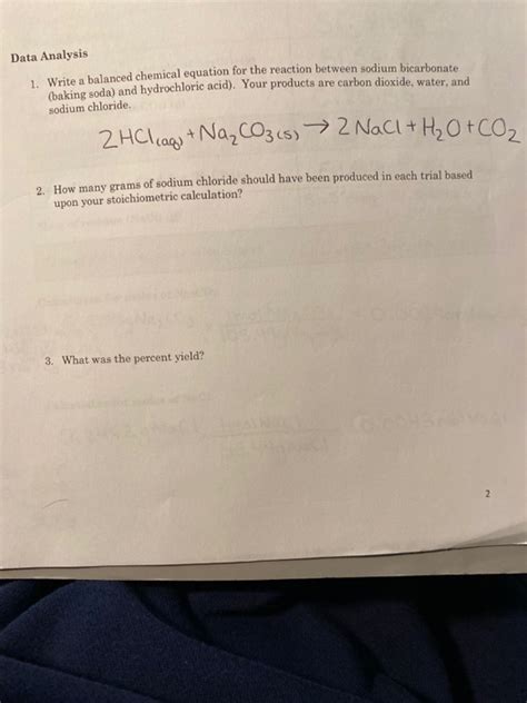 Balanced Chemical Equation For A Reaction Between Sodium Bicarbonate And Hydrochloric Acid