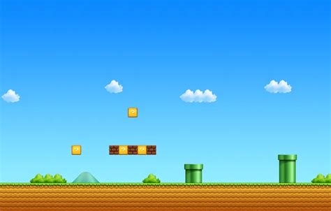 Wallpaper bricks, mountains, clouds, classic, blue sky, arcade, Mario ...