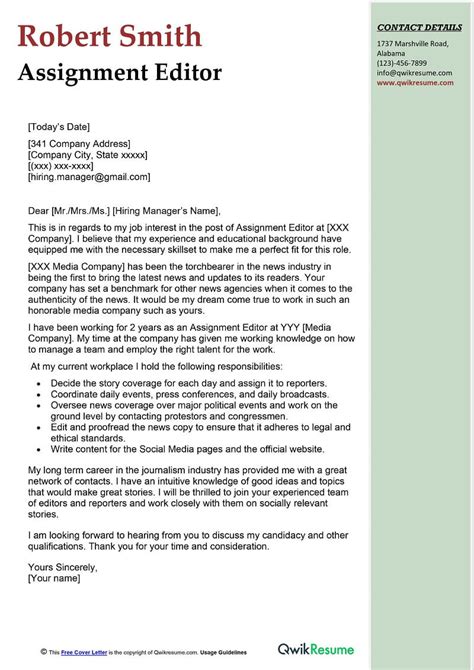 Copy Editor Cover Letter Examples Qwikresume