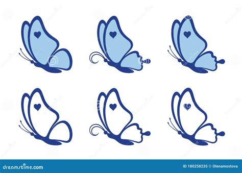 Conjunto De Hermosas Mariposas Azules Ilustración Del Vector