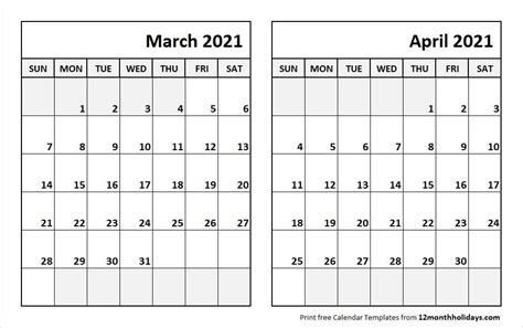 2021 February March April Calendar Template | Calendar template ...