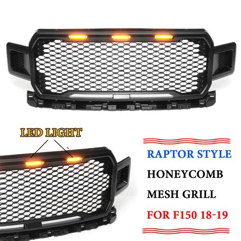 New For Ford F150 2018 2019 Raptor Style Front Grille Grill Black Amber